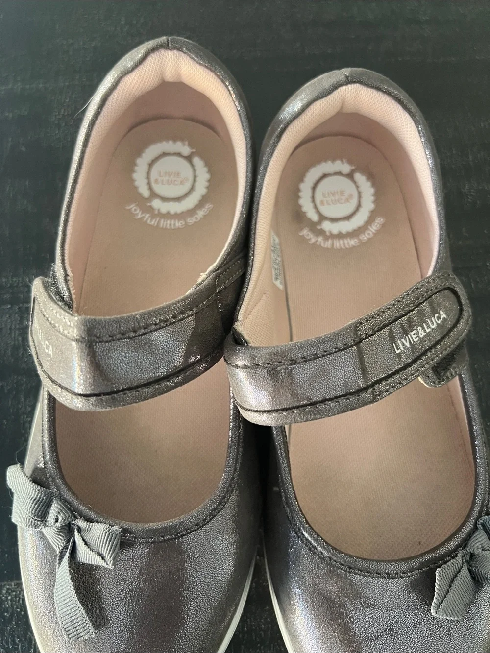 Livie & Luca Shimmery Gray Mary Jane Flats with Bow